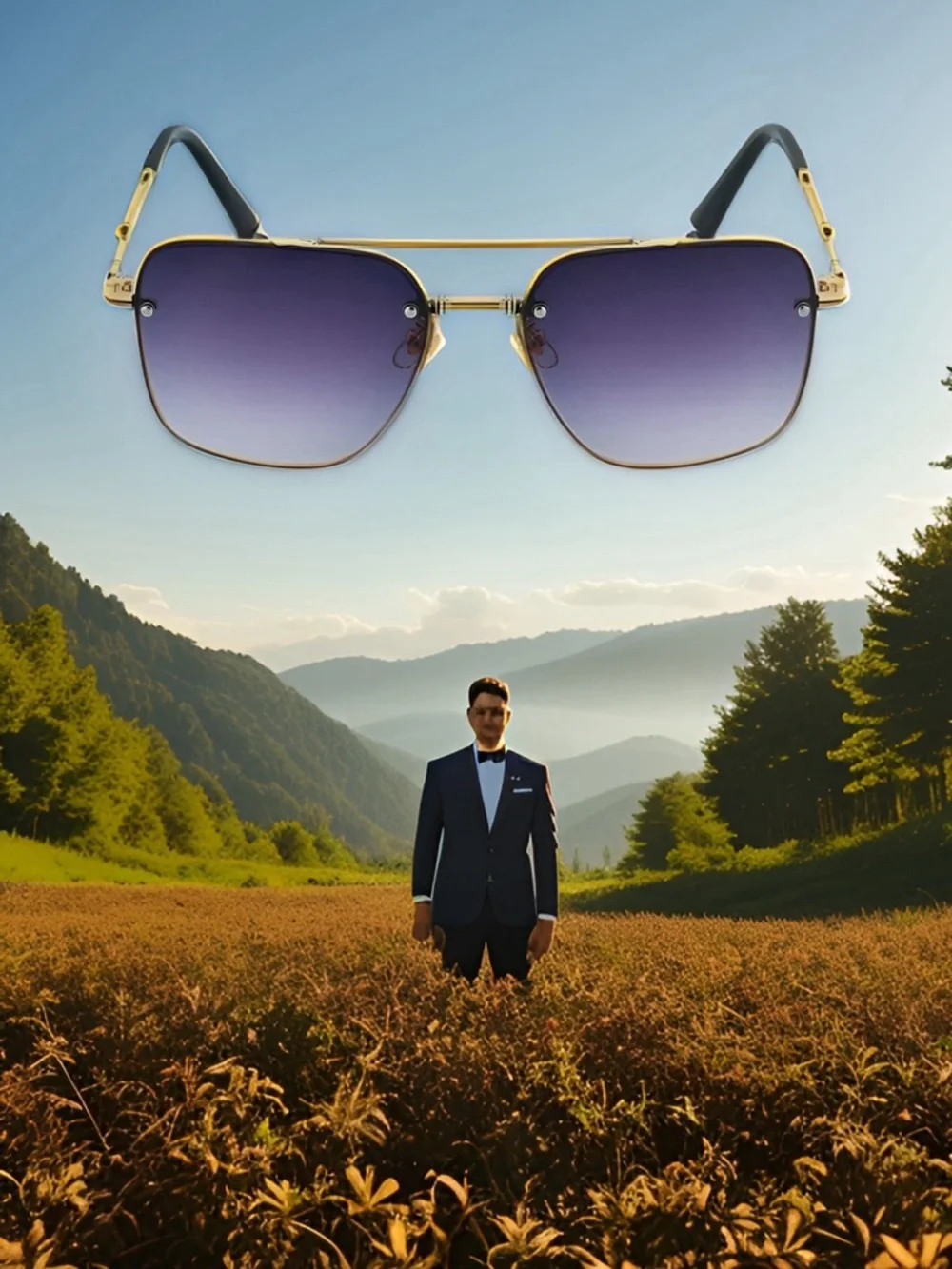 Men’s Elegant and Refined Anti-UV Sunglasses with Metal Frame.